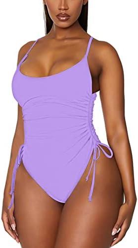 Viottiset Women's Ruched High Cut One Piece Swimsuit Tummy Control Bathing Suit Monokini, Large