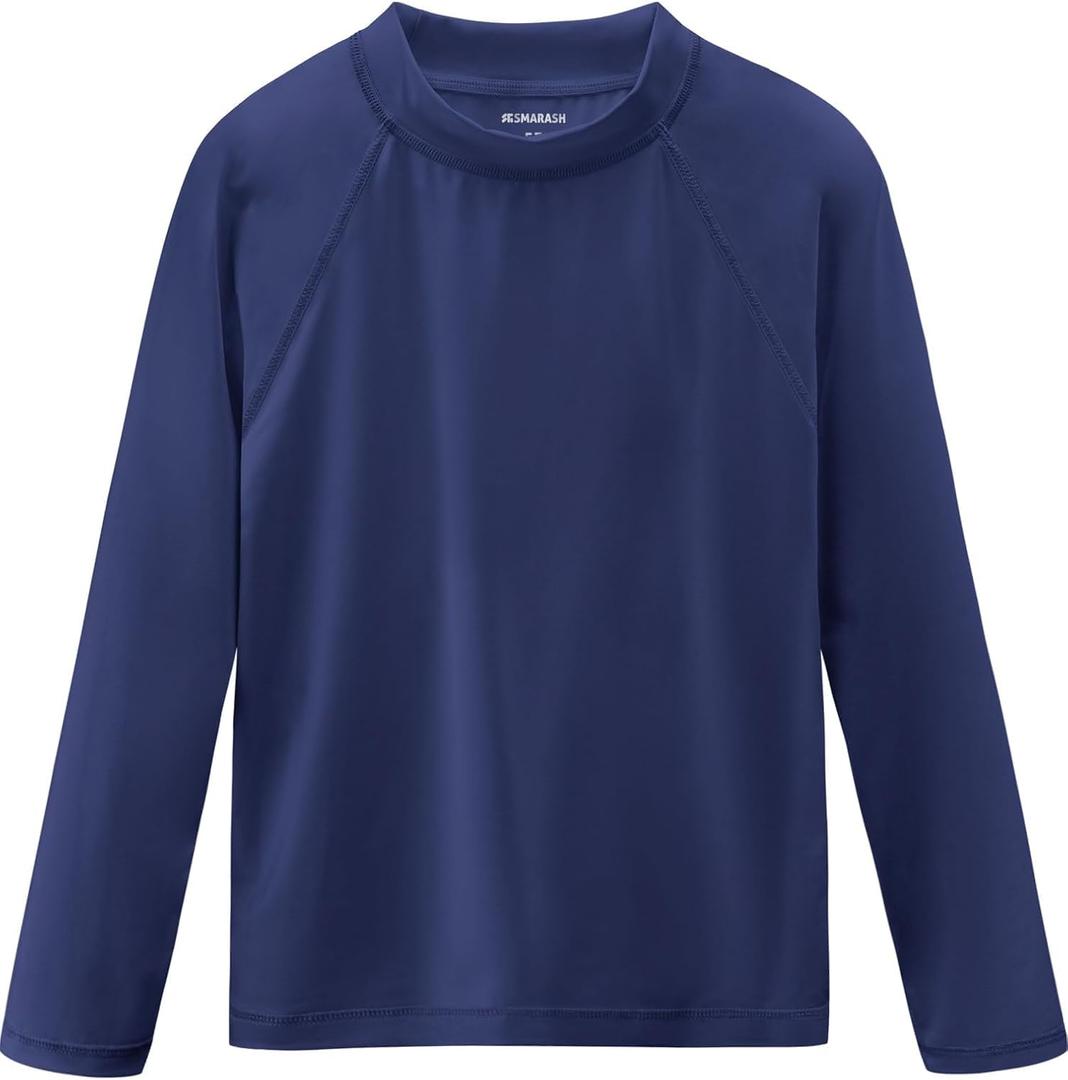 Boys Rash Guard Swim Shirts Long Sleeve UPF 50+ Swimwear Toddler Kids Sun Protection SPF Water Surfing Swimming Shirts size 6 (Navy Blue)