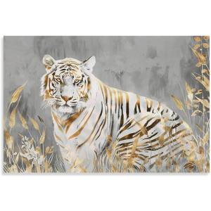 QEOPGNE White Tiger Portrait Poster Wildlife Animals White and Gold Tiger Pictures Wall Decor Abstract Canvas Wall Art for Living Room Office Bedroom Dorm Unframed 12x18inch(30x45cm)