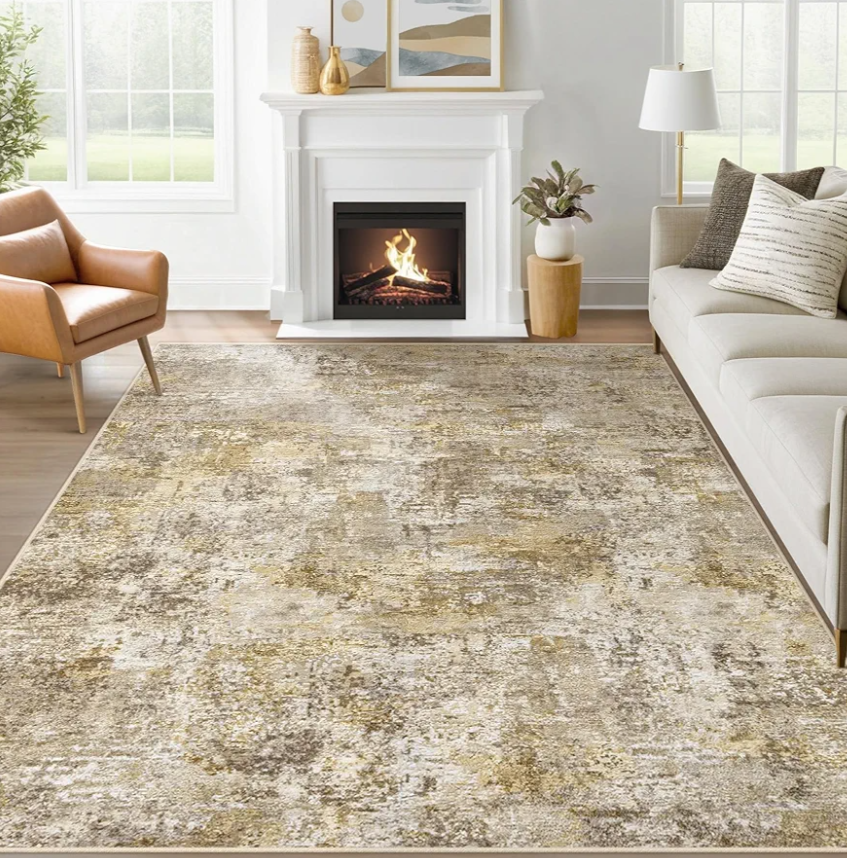 5x7 Area Rugs for Living Room: Washable Neutral Abstract Rug Soft Modern Rugs Indoor Floor Non-Slip Carpet for Bedroom Dining Room Nursery Office(Golden Brown, 5'x7')