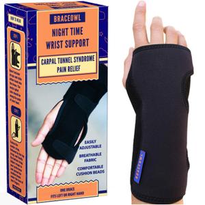BRACEOWL-Carpal Tunnel Wrist Brace Adjustable Night Splint for Pain Relief, Tendonitis & Arthritis Fits Left or Right Hand, Support for Men & Women