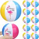 Realspring 12 Pack 12" Beach Balls Bulk Christmas in July Inflatable Flamingo Swimming Pool Balls for Birthday Party Supplies Favors Luau Decorations Summer Blow up Classic Rainbow Water Fun Gifts