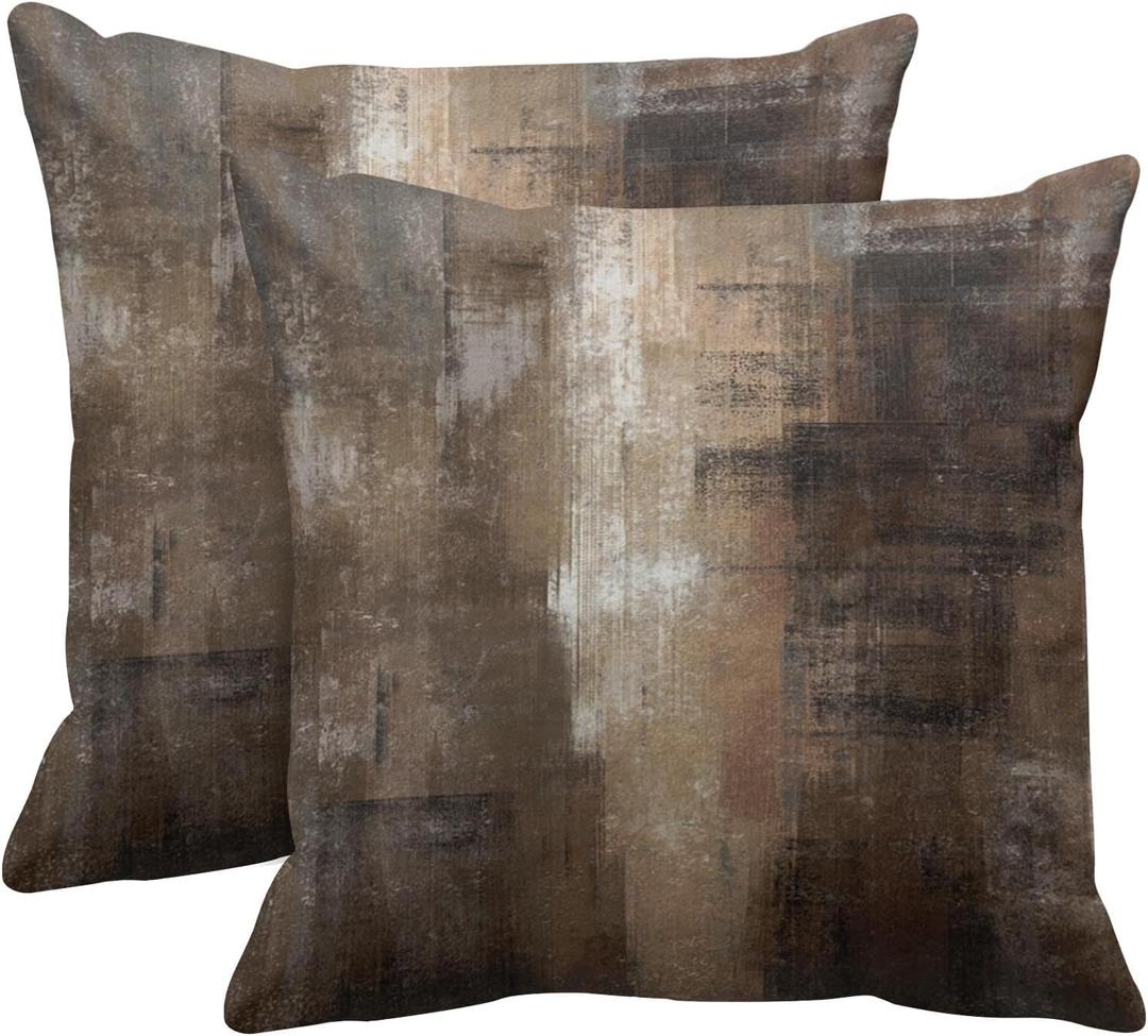 Britimes Throw Pillow Covers Modern Home Art Decor, 18 x 18 Inches Set of 2 Abstract Oil Painting Pillowcases for Bedroom, Living Room, Cushion Couch Sofa, Brown Grey Beige
