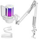 InnoGear Gaming USB Microphone, Noise Cancellation Condenser Mic with Mute, Gain, RGB Indicator, Boom Arm Stand for Streaming, Podcast, Twitch, YouTube, Discord, PC, Computer, PS4, PS5, Mac, White