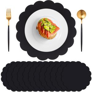 60 Pcs Black Paper Placemats, 13.5 Inch Disposable Scalloped Placemat Round Table Place Mats Decorative Paper for Birthday Party Graduation Celebration Wedding Banquet Bridal Shower Party