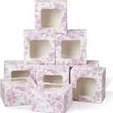 50 Pack Pink Floral Cookie Boxes with Window, Chinoiserie Small Bakery Treat Boxes for Pastry Donuts Macaroon Cupcakes, Wedding Bridal Shower Birthday Tea Party Baby Shower Favors