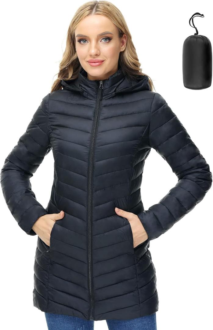 ANOTHER CHOICE Women Puffer Jacket Hooded Warm Lightweight Packable Quilted Puffer Coat Outwear (Medium, Black)