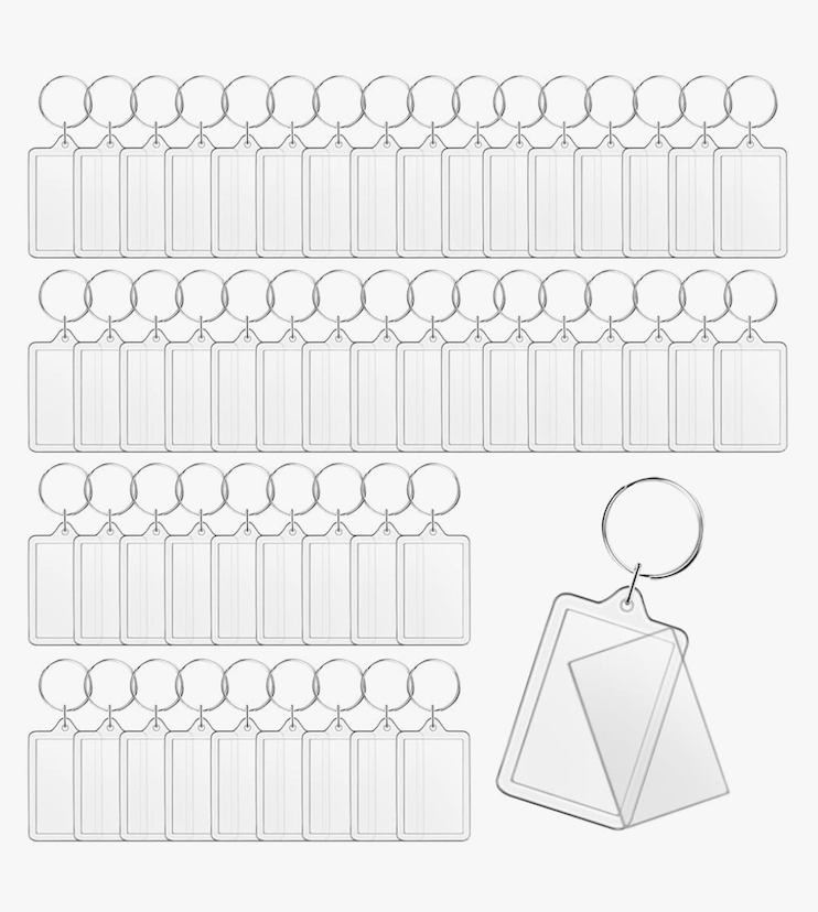 Cositina 50 Pack Acrylic Photo Frame Keychain Clear Photo Insert Blank Keychain Rectangle Picture Frame Keyring Holder for Men Women DIY Projects