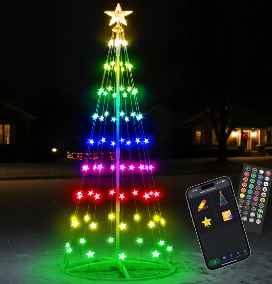 7FT Outdoor Christmas Tree, RGB Color Changing Pre-lit Smart Cone Christmas Tree with LED Lights, App&Remote Control, DIY Multi-Color Lightshow, Music Sync, Christmas New Year Decoration