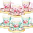 Floral Tea Party Decorations 24 Mint Green Pink Floral Paper Teacups with Handle and Saucers Sets for Wedding Bride Shower Birthday Spring Tea Party Tableware Supplies, Don't Put Hot Drink