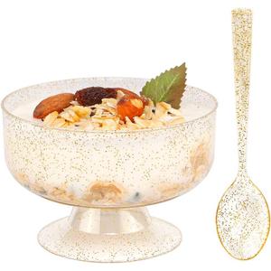 WDF 48pack 7oz Gold Glitter Medium Large Plastic Dessert Cups With Spoons-48 Disposable Ice Cream Plastic Cups & 48 Gold Glitter Tasting Spoons for Thanksgiving WDF 48pack 7oz Gold Glitter Medium Large Plastic Dessert Cups With Spoons-48 Disposable Ice Cream Plastic Cups & 48 Gold Glitter Tasting Spoons for Thanksgiving