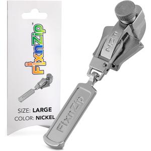 FixnZip (Large Nickel) - See Size Guide - Universal Zipper Repair Kit for Wetsuits, Luggage, Bags - Backpack Zipper Replacement Repair Kit - Instant Zipper Fix