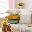 Set of 2 White Easter Egg Faux Fur Throw Pillow Covers 18x18 inches Velvet Spring Pillow Covers for Couch Bedroom Decorations Fluffy Floral Pillowcases for Farmhouse