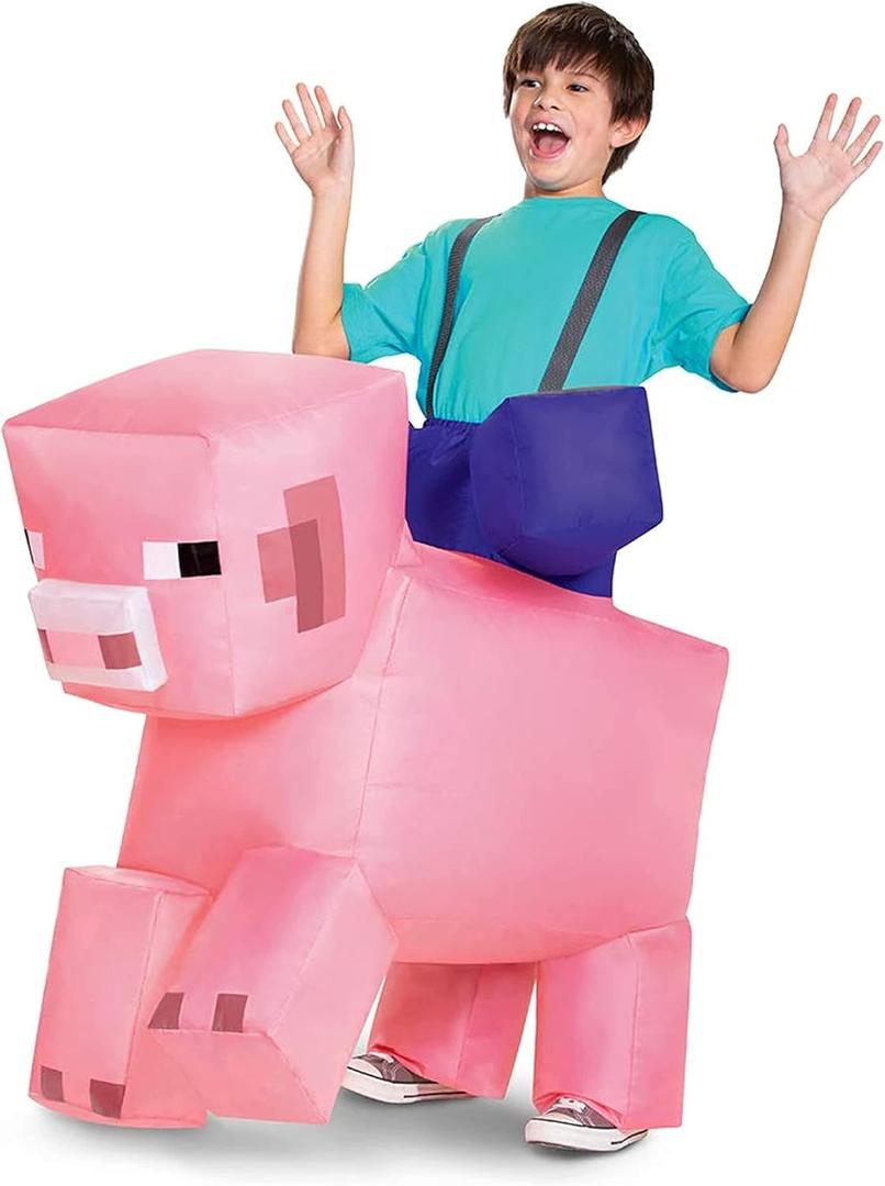 Pig Ride On Minecraft Kids Inflating Costume Jumpsuit with Fan, Up to Size (7-8) Pig Ride On Minecraft Kids Inflating Costume Jumpsuit with Fan, Up to Size (7-8)