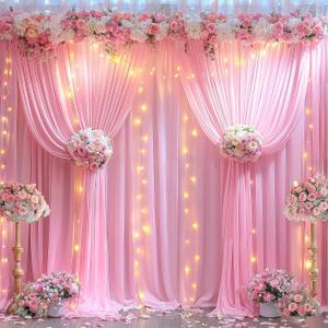 20x10FT Pink Backdrop Curtains with Lights for Parties,Wrinkle Free Wedding Photo Backdrop Curtains for Baby Shower Birthday Ceremony Reception Home Party Decorations-5ft x 10ft,4 Panels, Baby Pink 20x10FT Pink Backdrop Curtains with Lights for Parties,Wrinkle Free Wedding Photo Backdrop Curtains for Baby Shower Birthday Ceremony Reception Home Party Decorations-5ft x 10ft,4 Panels, Baby Pink
