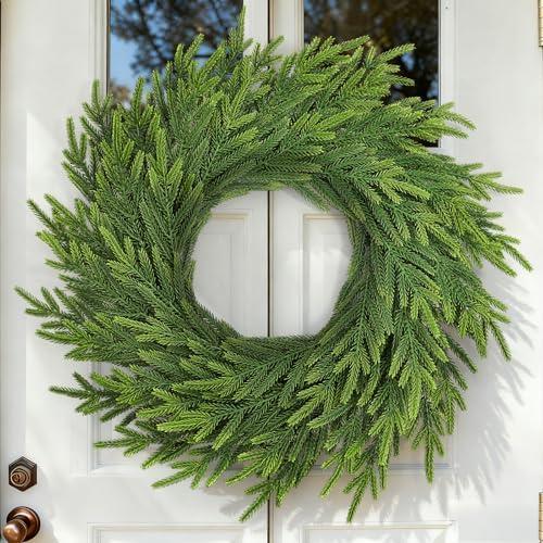 TOWPONICS 24 Inch Norfolk Pine Wreath, Real Touch Artificial Green Christmas Wreaths for Front Door, Windows, Porch, Wall, Indoor, Outdoor Xmas Holiday Decorations