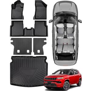 For Jeep Compass Floor Mats 2025 2024 2023 2022 2021 2020 2019 2018 2017, Full Set All Weather Cargo Liners Trunk with Backrest Mat Car Rubber Interior Accessories 2017-2025 Black