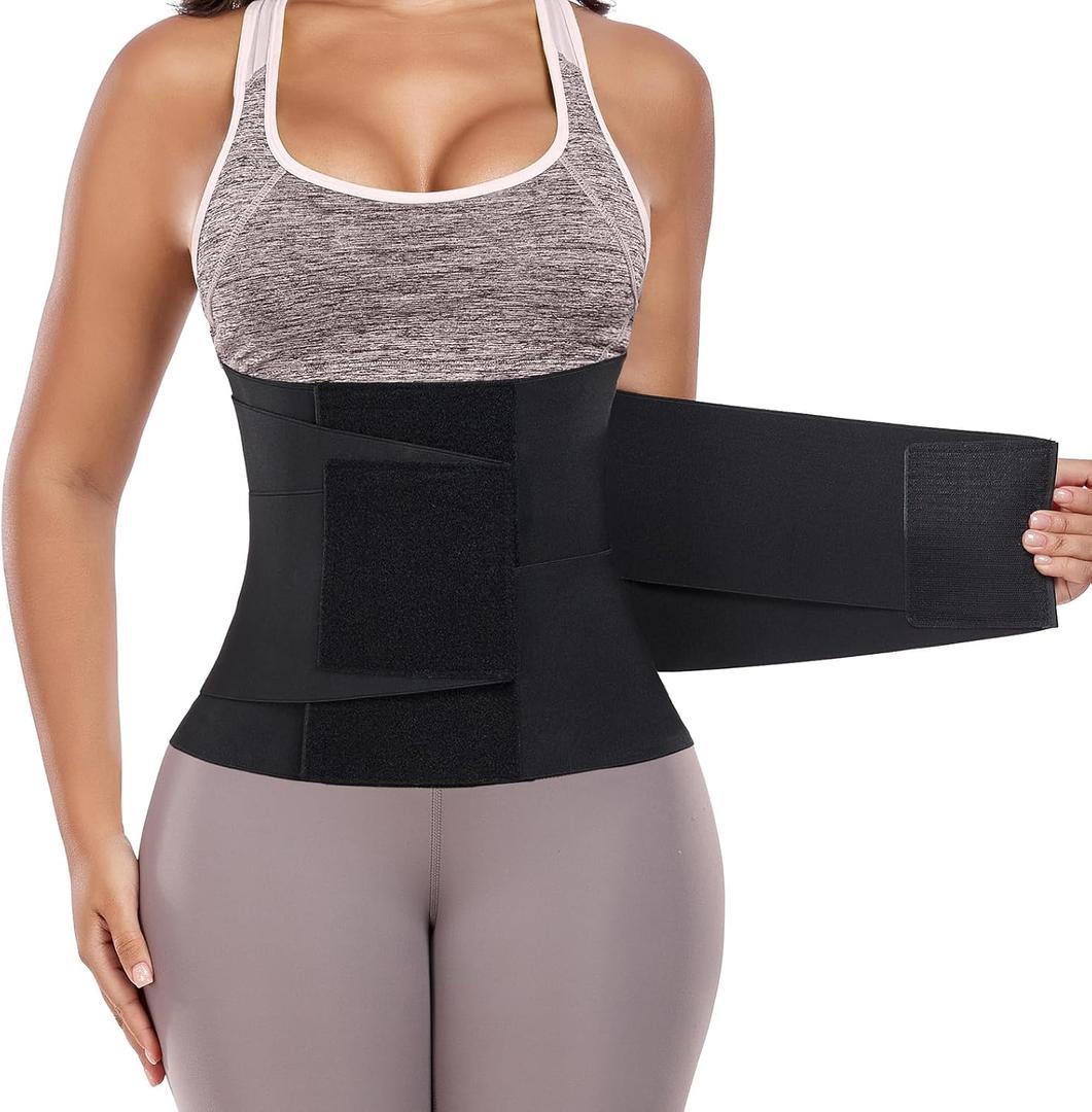 Waist Trainer Belt for Women Belly Fat Waist Cincher Trimmer Ab Belt Tummy Control Body Shaper with Triple Wrap (Black, L)
