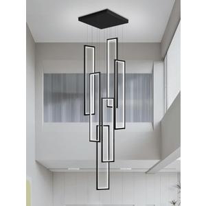 Flashing God Modern Chandelier,Black Chandelier with 6 Ring Led Foyer Chandeliers,Larger High Ceiling Chandelier for Living Room,Square Chandelier for Entryway Staircase LED Dimming 2700k-6000k