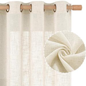 LAMIT Natural Linen 54 Inch Length Curtains for Windows, Semi Sheer Short Linen Neutral Decorative Light Filtering Drapes with Bronze Grommet for Bedroom/Nursery, 2 Panels Set, 52 X 54 Inch