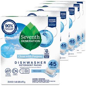 Seventh Generation Dishwasher Detergent Packs Free & Clear Pack of 5 for sparkling dishes Dishwasher tabs 45 count