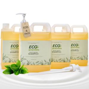 Eco Amenities - Pack of 4 Rectangular 1 Gallon Refill - Shampoo (Green Tea, 4-Pack, 1 Gallon Each)