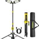Tresda Dual-Head LED Work Light with Stand, 2025 Pro+ 12000LM Corded or Battery Rechargeable Telescopic Tripod Worklights, Portable Construction Flood Light for Job Site Workshop Garage