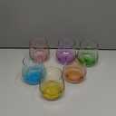 Stemless Wine Glasses Set of 6 - Hand Blown Colored Short Wine Tumblers - 15 oz Elegant Sparkling Wine Glass - Unique Gift for Birthday,Wedding, Mother’s Day