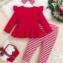 Toddler Baby Girl Clothes Infant Girl Outfits Fall Ruffle Floral T-Shirt Top Pants Set Winter Spring Clothes Size 3-4T (Red)