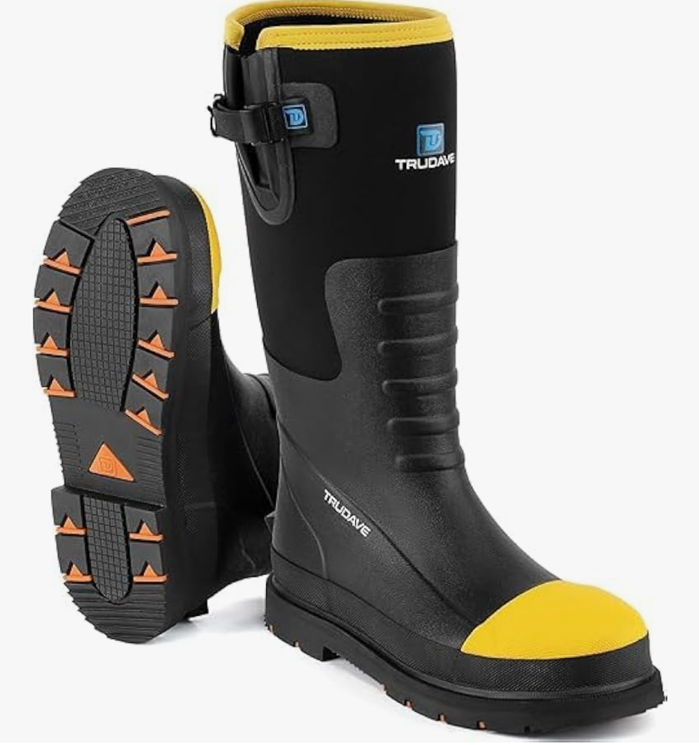 Trudave Steel Toe Rubber Boots for Men with Steel Shank, Anti Slip Waterproof Mens Mud Boots Hunting Work Boots, Durable Rain Boots for Construction, Farming, Size 9