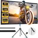 Projector Screen with Stand, Paris RHNE 100-inch Outdoor Indoor Projector Screen 16:9 4K HD PVC, 1.5 Gain Portable Wrinkle-Free Movie Screen for Home Backyard Theater with Carry Bag, Ground Nails