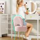 GREENSTELL Small Vanity Stool Chair with Storage and Folding Back, 13" x 13" x 17.7" Faux Fur Soft Ottoman for Teenager, 4 Metal Legs with Anti-Slip Feet, Furry Padded Seat for Makeup, Bedroom, Pink