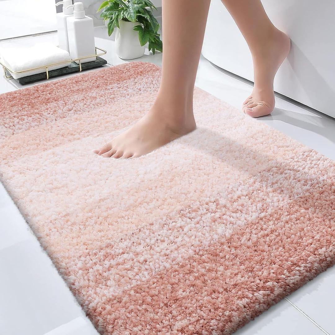OLANLY Bathroom Rugs Mat 30x20, Extra Soft Absorbent Microfiber Bath Rugs, Rubber Backing, Quick Dry, Machine Washable Bath Mats for Bathroom Floor, Tub, Shower and Home Decor Accessories, Peach (30" x 20")