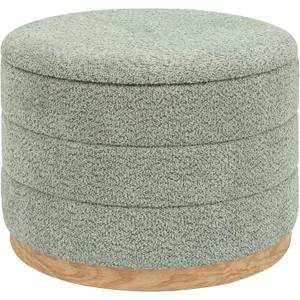 Round Storage Ottoman with Tray Lid, Folding Chenille Fabric Footrest with Hidden Storage, 22.8" Large Footstool Side Table for Dorm Living Room Bedroom, Wood Grain Base, Sage Green, 23"D x 23"W x 17"H