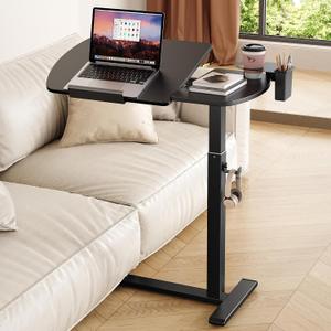 Overbed Table with Wheels, Pneumatic Lift and Tilting Top (Black), 27.48 inches x 14.17 inches x 41.06 inches