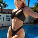 Sexy Brazilian Thong High Cut Bikini Sets for Women One Shoulder Cutout Swimsuits 2 Pieces