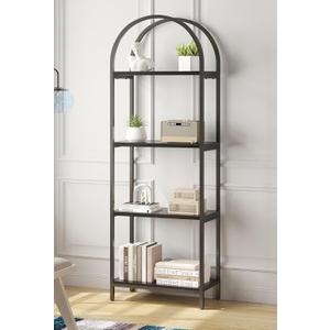 Bookshelf Arched Bookcase, Industrial Curved Metal Book Shelves, 72" Tall Freestanding Open Storage Shelf Display Rack for Living Room Home Office, Black, 4-Tier