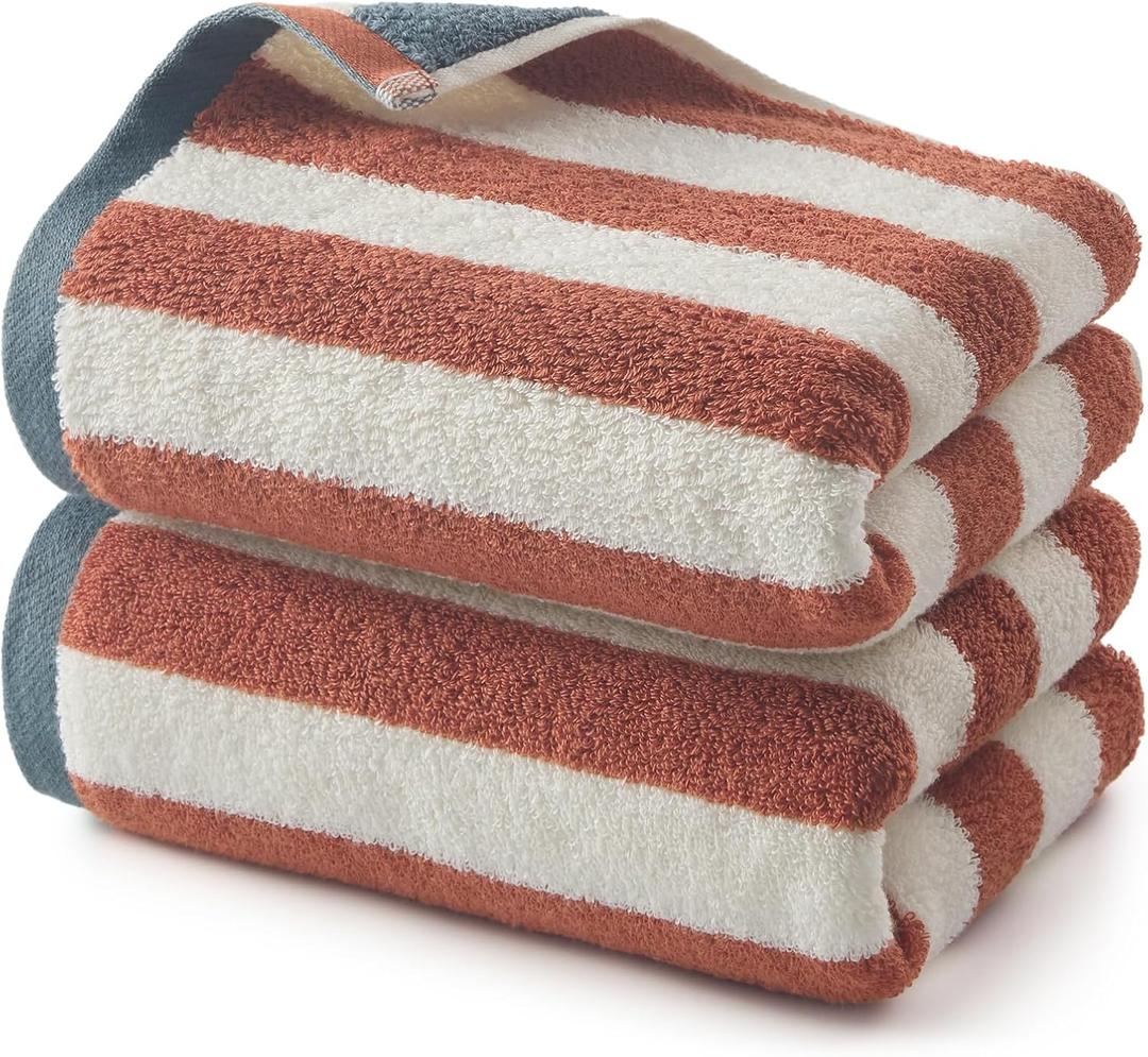 REDKISS Brown Striped Hand Towels for Bathroom, Kitchen Decor, Guest Use, Ultra Soft and Highly Absorbent for Kids Adults, 100% Cotton, 12” x 28”, 2 Pack