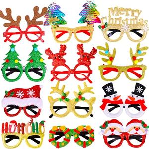 Max Fun 12Pcs Christmas Glasses Glitter Holiday Party Glasses Frames Christmas Decoration Accessories Costume Eyeglasses for Christmas Parties Holiday Favors (One Size Fits All)