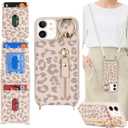 for iPhone 12 Mini Case with Card Holder for Women, for iPhone 12 Mini Phone Case Wallet with Strap Credit Card Slots Crossbody with Kickstand Zipper Case - Rice Leopard