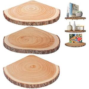 ShineZoom Corner Floating Shelves3Pcs Wood Corner Shelf Rustic Corner Shelves Wall Corner Shelf for Decor/Storage/Kitchen/Bedroom/Office/Living Room (Large)