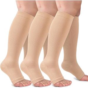 3 Pack Copper Compression Socks for Women & Men, 20-30mmHg Open Toe Knee High Stockings for Circulation Support (Small-Medium)