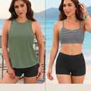 Aqua Eve 3 Piece Tankini Swimsuit for Women Tank Bathing Suit with Shorts Open Back Athletic Swimwear (M)