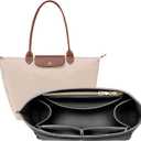OPPOSHE Purse Organizer Insert for Longchamp Le Pliage, Premium Felt Long Champ Bag Handbag Women, Tote Organizer Insert with 9 Compartments (Medium, Grey) (M-10.4*5.7*7.9in)