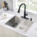 25 x 22 Inch Drop in Kitchen Sink 16 Gauge Stainless Steel Kitchen Sink 2-Holes 10 inch Single Bowl