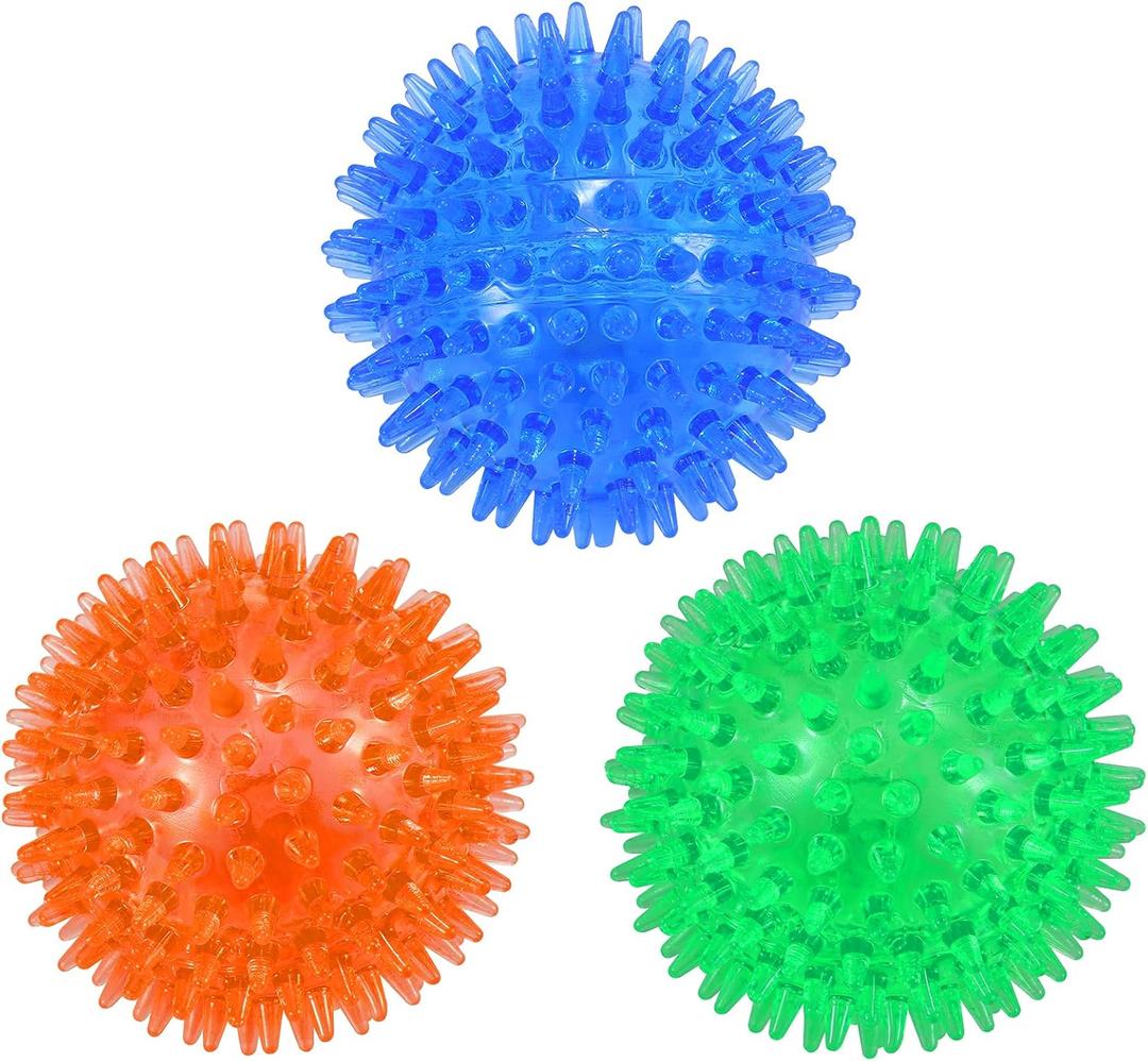 petizer 3-Pack 3.5 Squeaky Dog Toy Balls, Floating Dog Pool Balls, Spiky Dog Balls Water Toys, Durable Interactive Fetch Toys for Puppy, Dog Chew Toys for Teething (3.5", Medium/Large Dog) (Blue+Orange+Green)