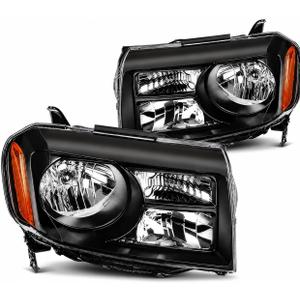 Headlight Assembly Compatible with 2012-2015 Honda Pilot, Black Housing Amber Reflector Clear Lens Headlamp Replacement, Replaces HO2502147 HO2503147, Driver and Passenger Side Pair