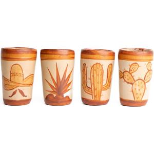 Tequila Shot Glasses - Set of 4 Terracotta Mexican Shot Glasses - 2 Oz - Natural Clay - Barro Canelo (Mexican Icons)