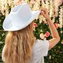 Zodaca Felt Cowboy Hat for Men and Women, Western Cowgirl Hat for Halloween Costume Birthday Bachelorette Party (Adult Size) (White)