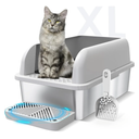 Enclosed Stainless Steel Cat Litter Box with Lid Extra Large Litter Box for Big Cats XL Metal Litter Pan Tray with High Wall Sides Enclosure, Non-Sticky, Anti-Leakage, Easy Cleaning